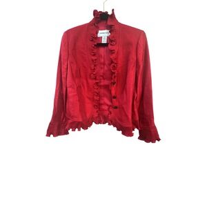 Victor Costa Red Ruffle Trimmed‎ Jacket Embellished Button Formal Blazer